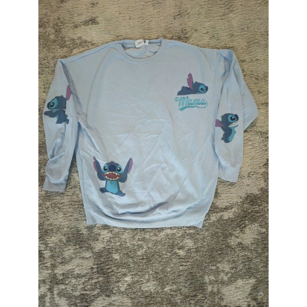 Disney Stitch Embroidered Size M Blue Long Sleeve Crewneck Sweatshirt